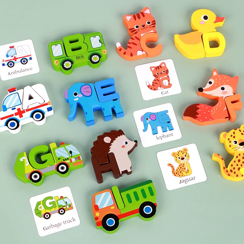 

Creative 26-Letter Puzzle - Double-Sided Cartoon Animal Flashcards, Uppercase & Lowercase Letters for Word Spelling & Cognitive