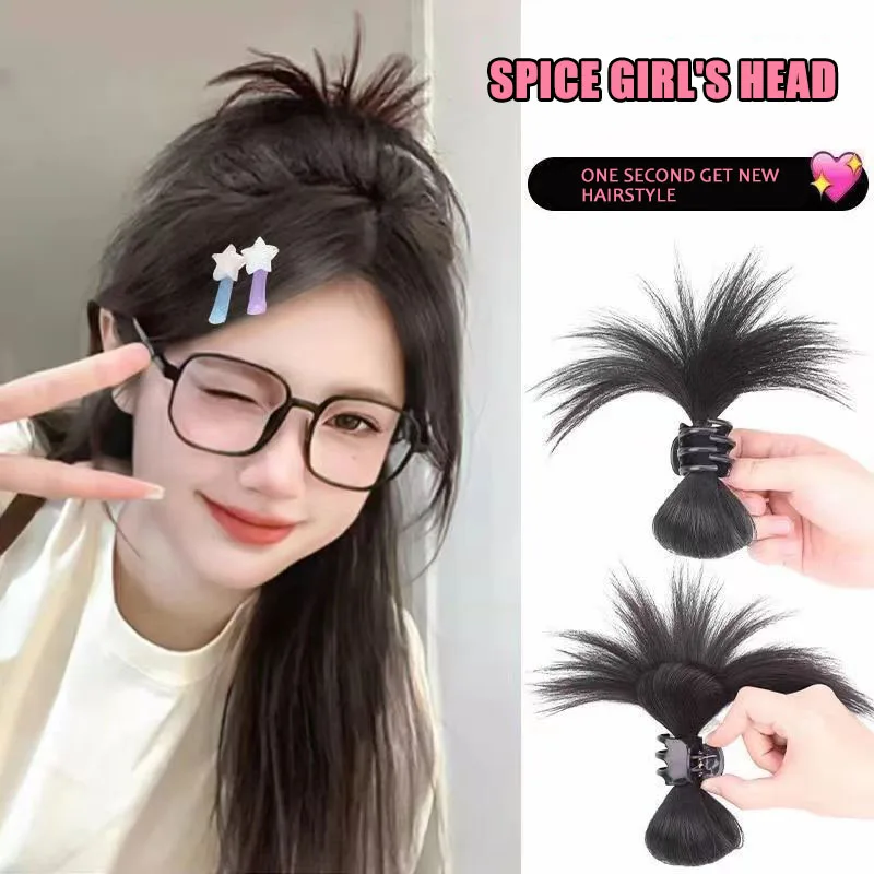 YELOWTIM Synthetic Catch Clip Bun Fountain High Ponytail Half Tied Lazy Wind Chicken Nest Catch Clip Chignon Wig