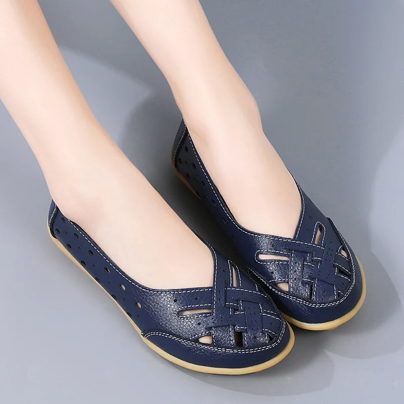 Women Shoes for Summer Flats Soft Leather Shoes Flat Slip on Loafers Women Casual Shoes Breather Moccasins Nursing Zapatos Mujer