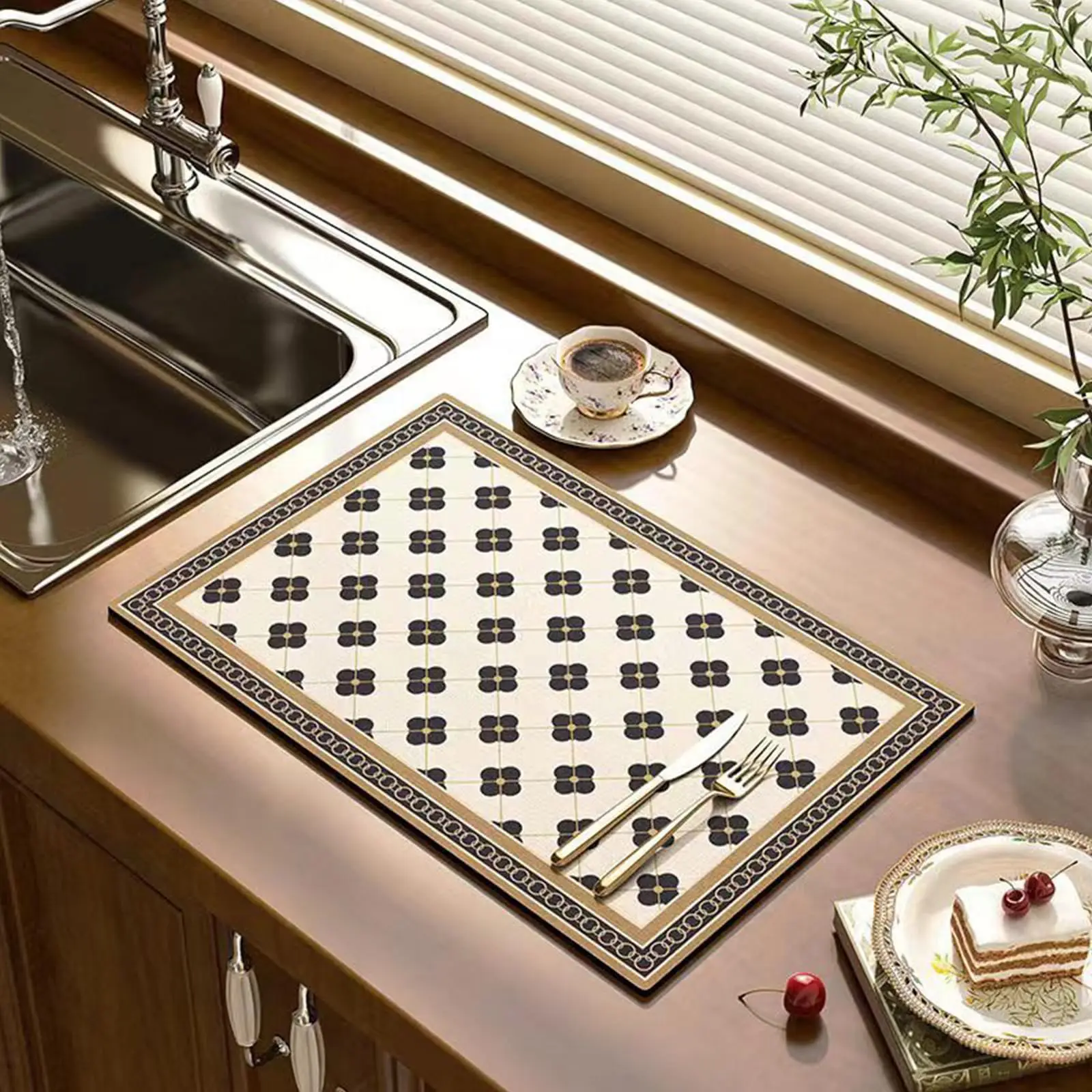 

Dish Drying Mat Non-slip Rubber Backed Ultra Absorbent Ultra Absorbent Hide Stain Fit Cabinets Shelf Dish Rack Coffee