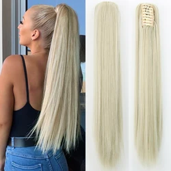 AZQUEEN-extensiones de cabello sintético de 24 pulgadas, coleta larga y recta con Clip, color negro, marrón, Rubio, fibra resistente al calor