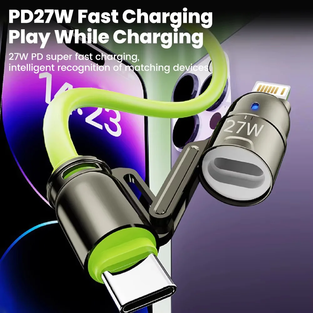 كابل شحن سريع 240 وات 4 في 1 مع سبيكة كيرسيت لهاتف آيفون 17 16 آي باد وسامسونج وشاومي وأجهزة الكمبيوتر اللوحي وكابل USB من النوع C #3