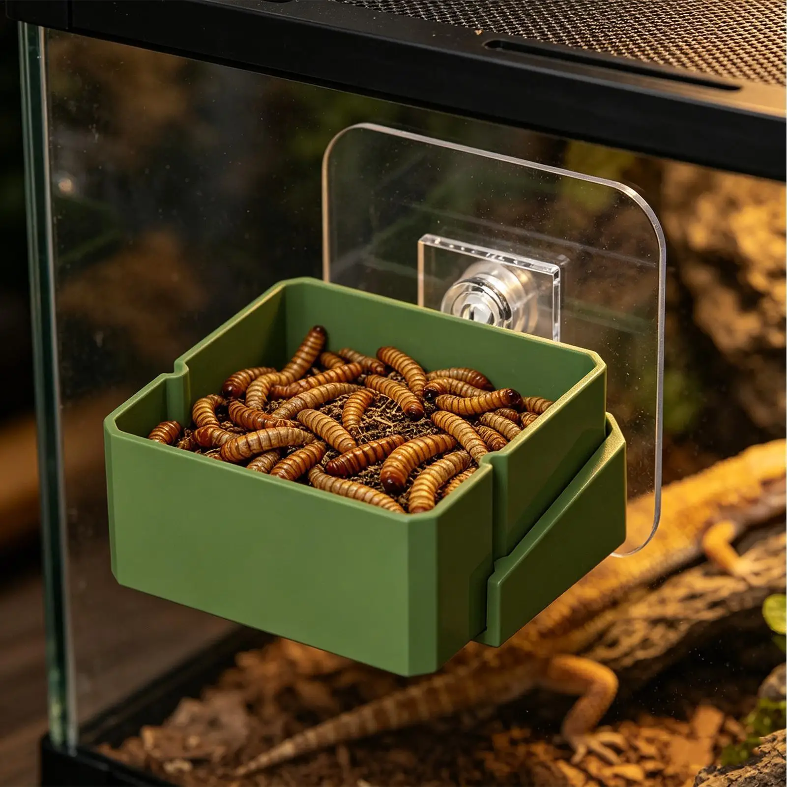 Gecko Food Dish Food Grade Wall Mount Universal Water Bowl Gecko Water Dish Feeder Bowl for Iguana Leopard Gecko Bearded Dragon