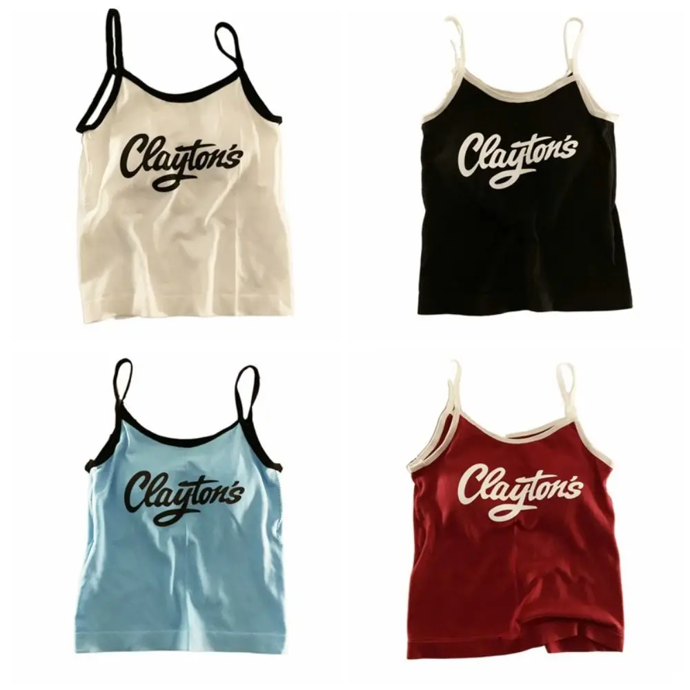 

Letter Printed Tank Tops With Pads Women Y2K Crop Tops Round Neck Suspender Bra Sleeveless Camisoles