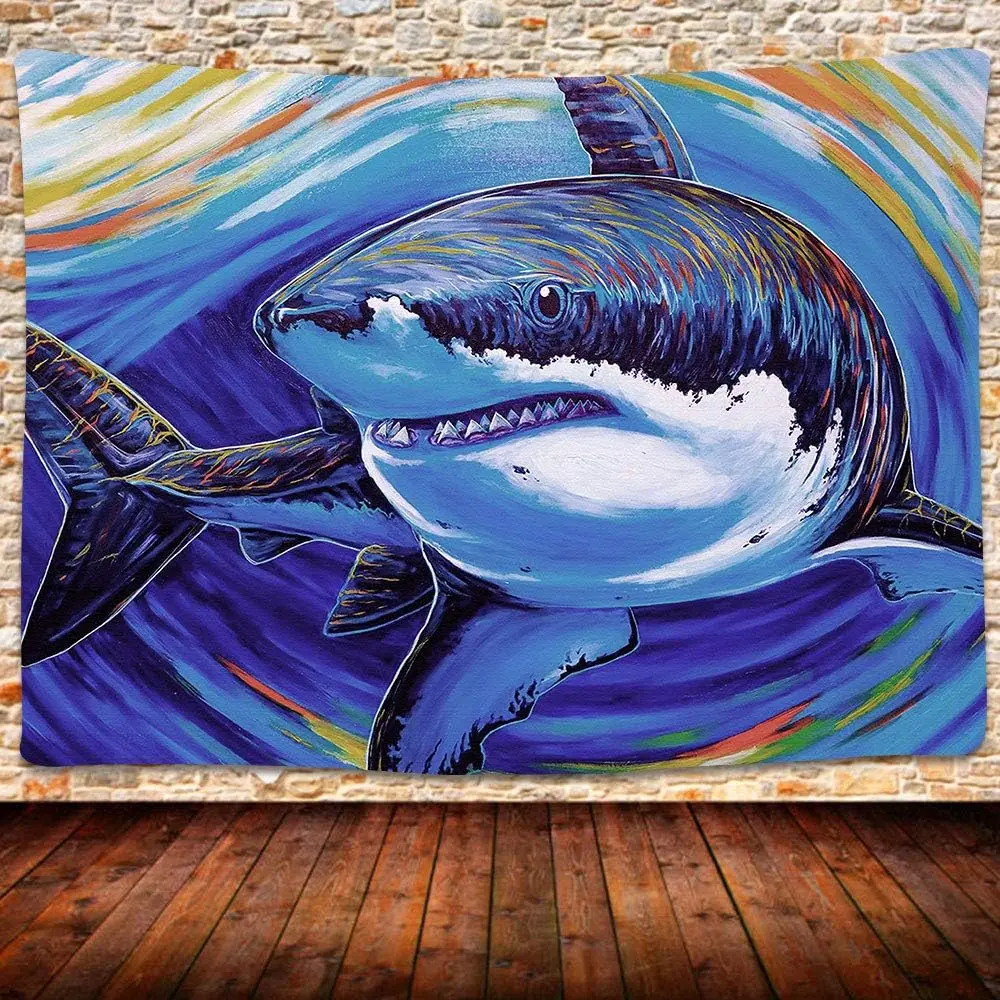 Watercolor shark theme Digital printing polyester wall hanging tapestry decorative Living room bedrooms Office background gift