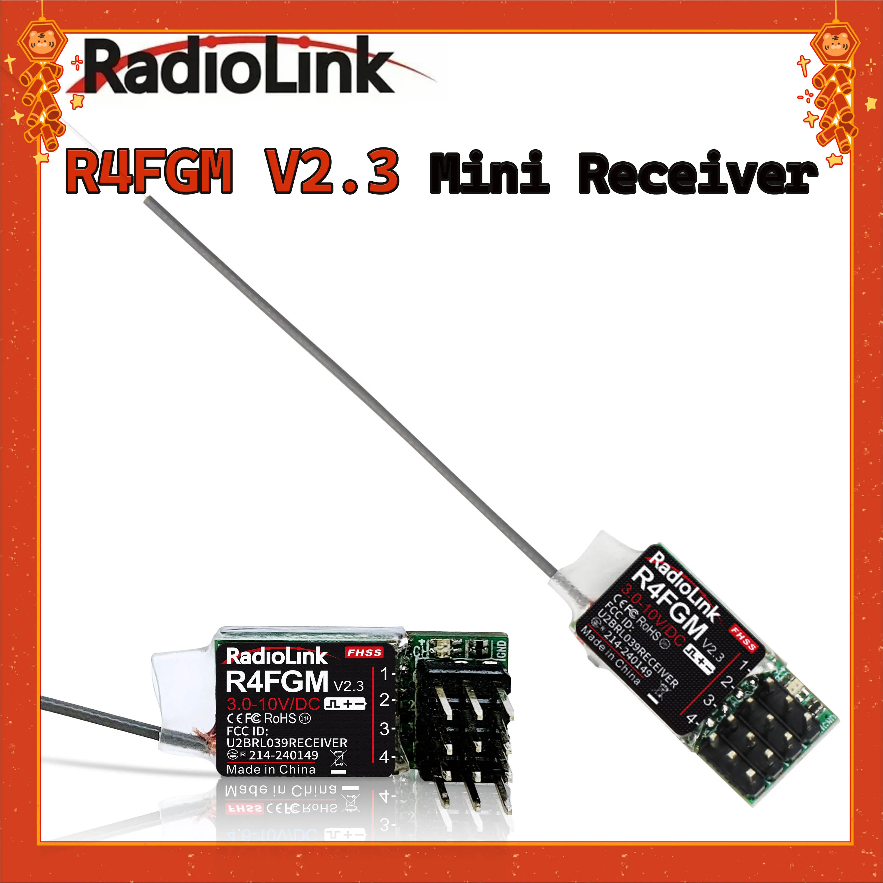 Radiolink R4FGM V2.3 4CH 2.4G Gyro Mini Receiver for RC Car Boat Airplane RC4GS/RC6GS//RC4G/T8FB/T8S/RC8X Transmitter Toy Parts