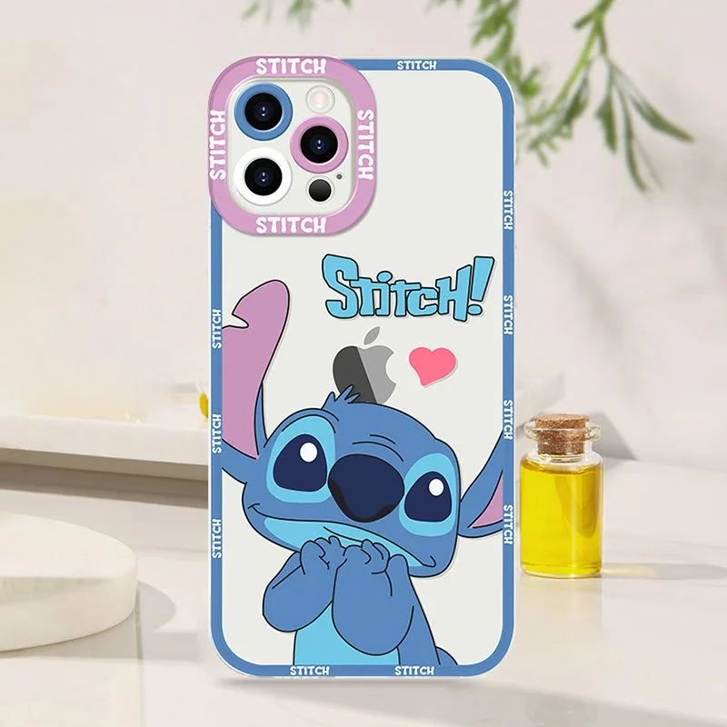 Disney Pink Stitch Blue Angel Phone Case For iPhone 16 15 14 13 12 11 Mini Pro Max X XR XSMax 7 8 Plus SE20 Transparent Cover