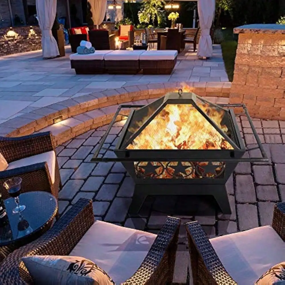 Fire Pit Fire Pits for Outside Outdoor Fireplace Large Square Wood Burning Fire Pit Heavy Duty for Patio BBQ Camping Bonfire