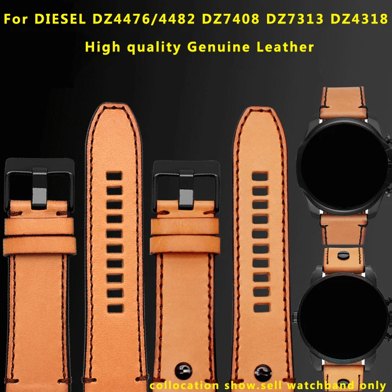 

Для Diesel DZ4476/4482 DZ7408 DZ7406 DZ4318 винтажные мужские часы с ремешком из воловьей кожи 24 26 28 мм коричневый ремешок для часов с заклепками