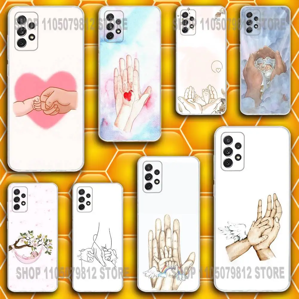 

Phone Case Silicone For Samsung S30,23,21,22,20 FE lite,S10,9,PIus Note20ultra Mom Daughter Son Dad Hold Hands Soft Transparent