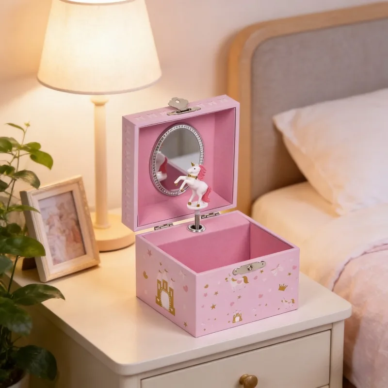 Cute Pink Unicorn Ballet Black Swan Music Box 4-inch No Drawer Jewelry Storage Box Girls Festival Party Birthday Gift for Kids