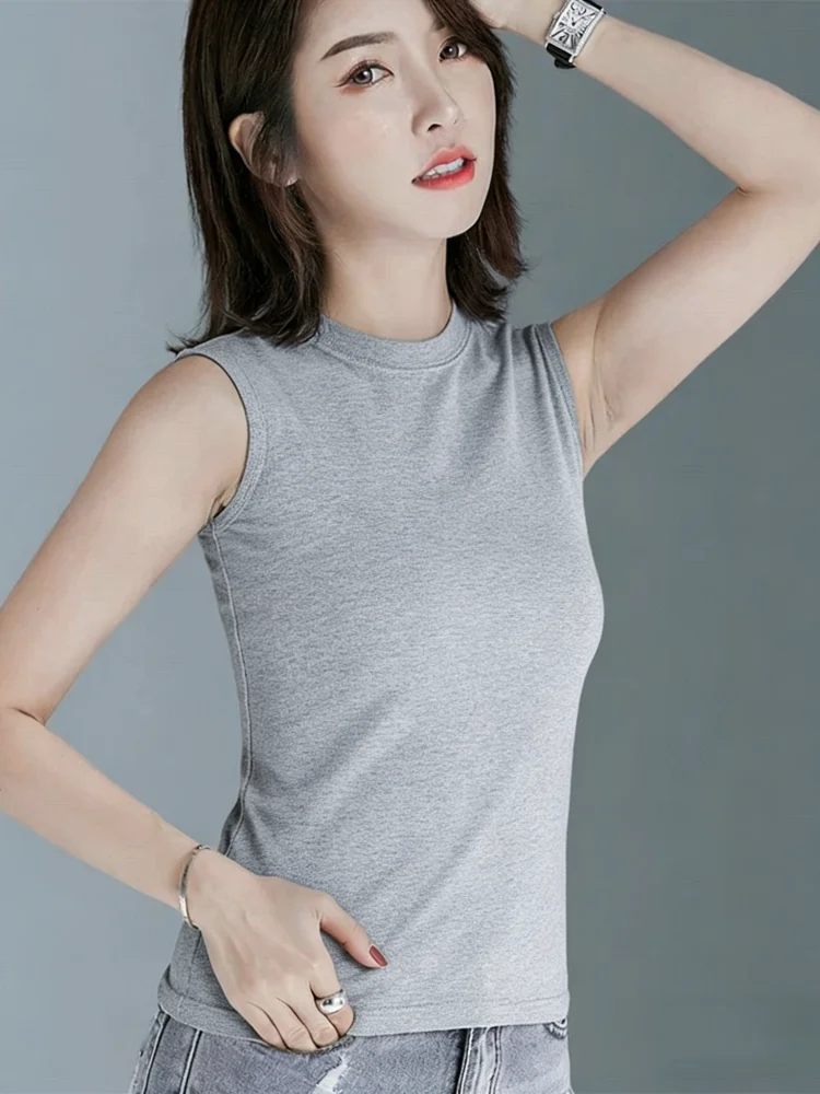 Women's round Neck Strap Vest 95 Cotton Sleeveless Top Inner Wear Slim Fit Outerwear for Spring Summer Hide Underarm T-Shirt