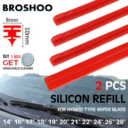 2 pièces balai d'essuie-glace rouge pour voiture hybride, bandes de recharge en Gel de silice en silicone 8mm 14 