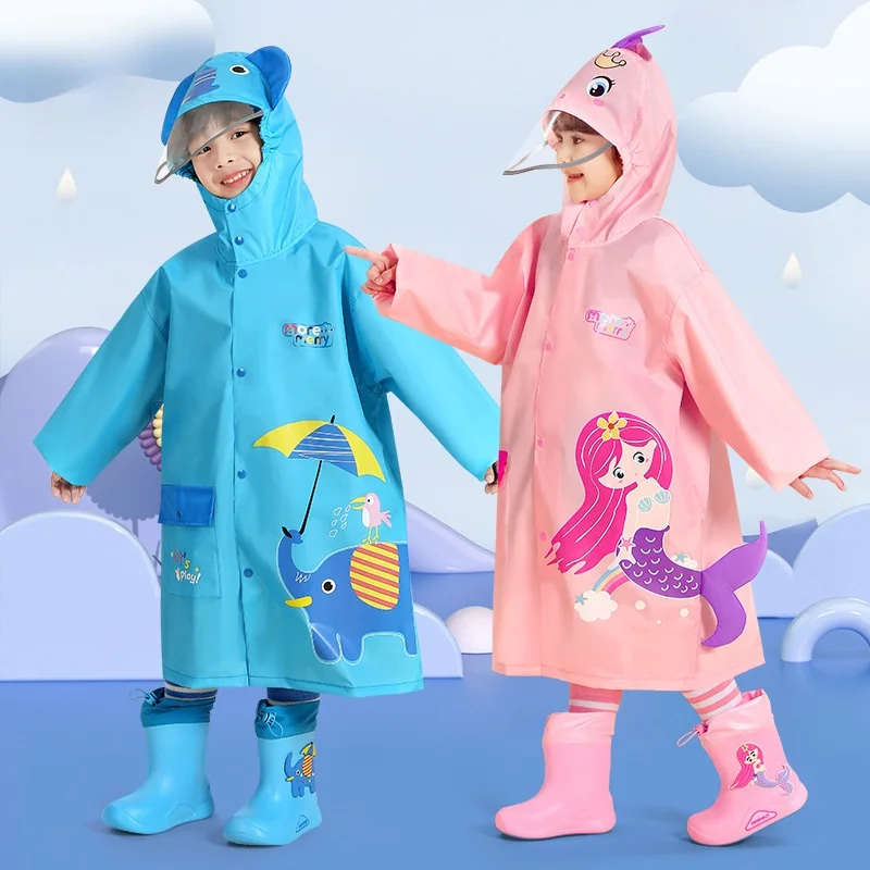 

Детский дождевик Moremerry с мультяшным дизайном русалки, унисекс, для детского сада и начальной школы, с местом для рюкзака