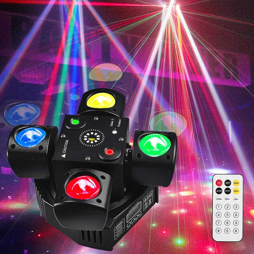 48W 4-Arm Mini Moving Head DJ Light Disco Lights Cabezas LED DMX512 Beam Strobe Effect RGBW Party Night Club Stage Light