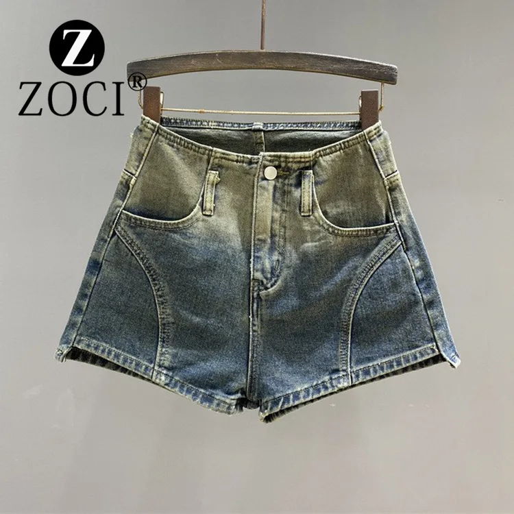 

[zoci] Washed Gradient Denim Wide Leg Shorts Summer Hot Girls, Sexy Versatile, A-line Straight Leg Pants