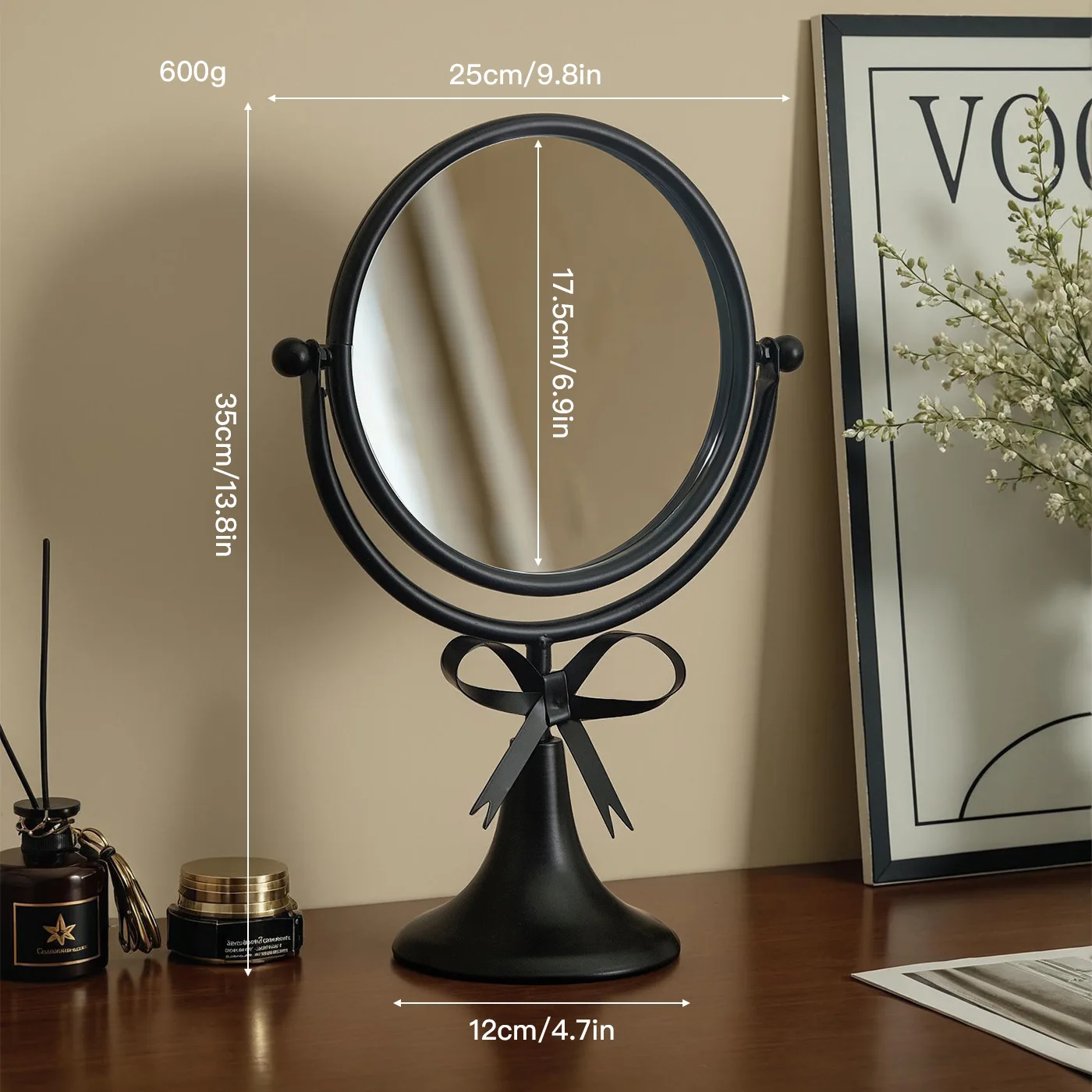 Metal Desktop Vanity Mirror - Rotatable HD Makeup Mirror with Stand, Princess Style Cosmetic Mirror For Bedroom