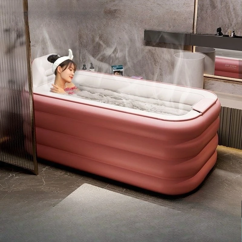 Automatic inflatable bathtub household bath bucket adult folding thickened bath bucket whole body insulation bath