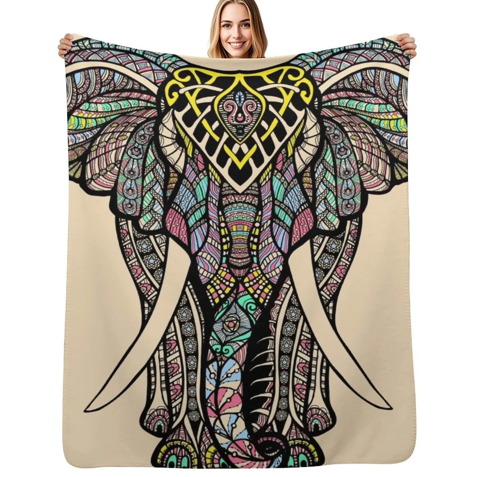

Mandala Elephant Throw Blanket Flannel Fleece Soft Warm Throw Blanket
