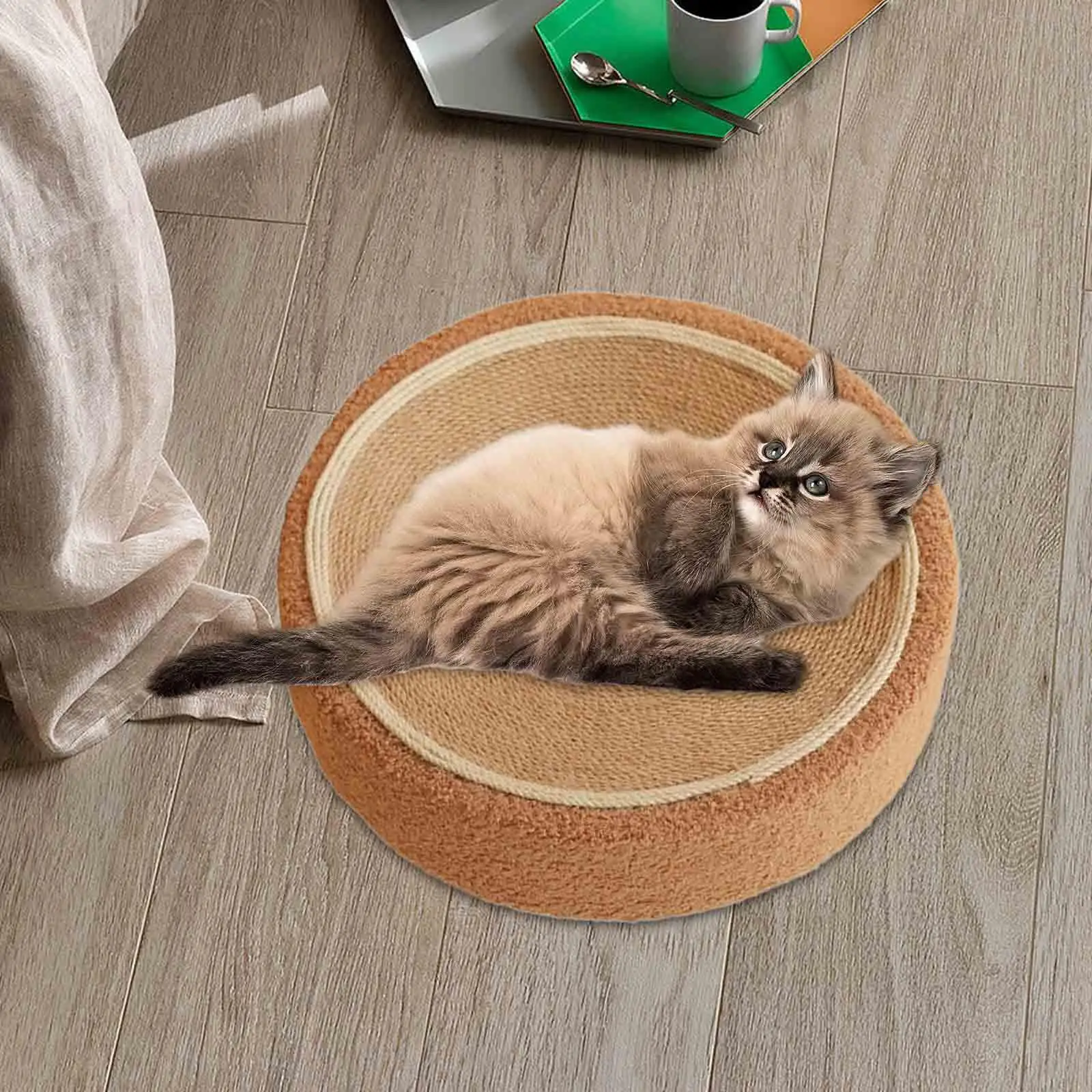 Cats Scratcher Bowl Furniture Protector Lounger Round Bowl 15.35'' Grinding Claw Rest Scratching Mat for Small Medium Large Cats