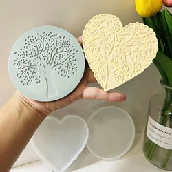 Heart Shaped Tree of Life Coaster Mold Round Tree of Hope Cement Coaster Silicone Mold Epoxy Resin Concrete Insulating Mat Mold