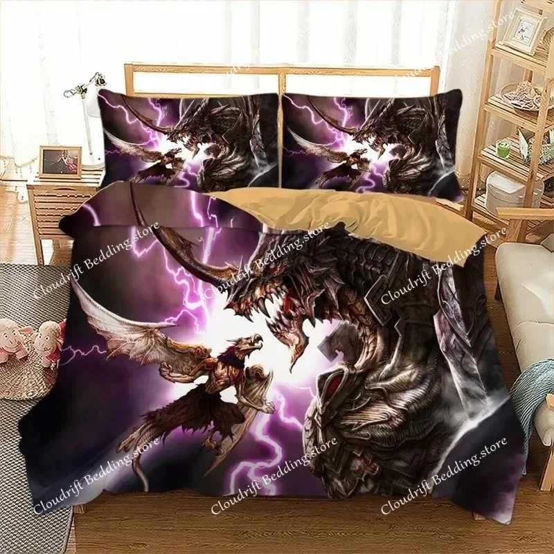 Ancient Wild Animal Bedding Set Flying Dragon Duvet Cover Microfiber Gothic Theme Monster Comforter Cover For Children Boys Teen