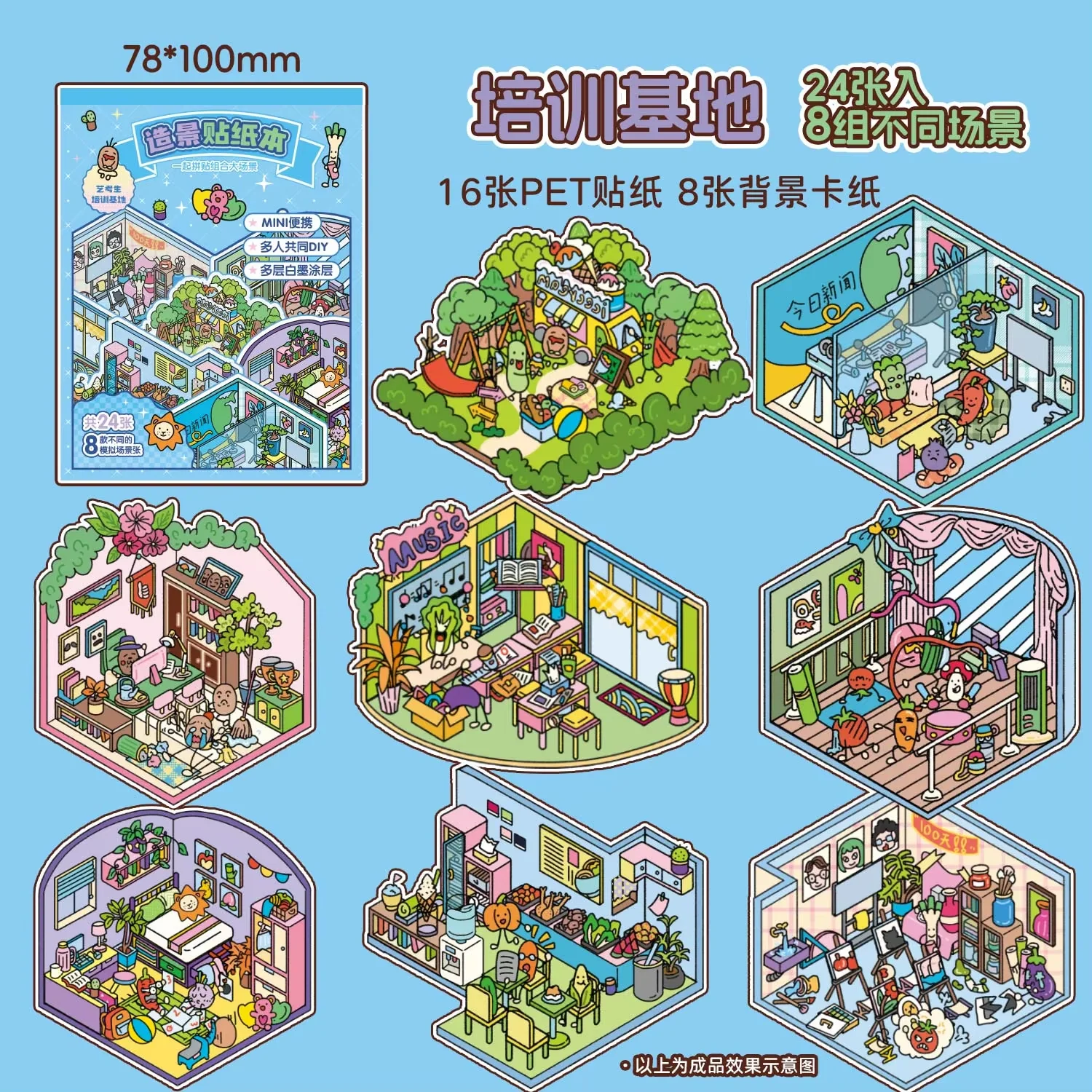 ملصقات المناظر الطبيعية ثلاثية الأبعاد سلسلة ظلال الحياة لطيف الكرتون طالب دفتر صغير المناظر الطبيعية ملصق كتاب هدية