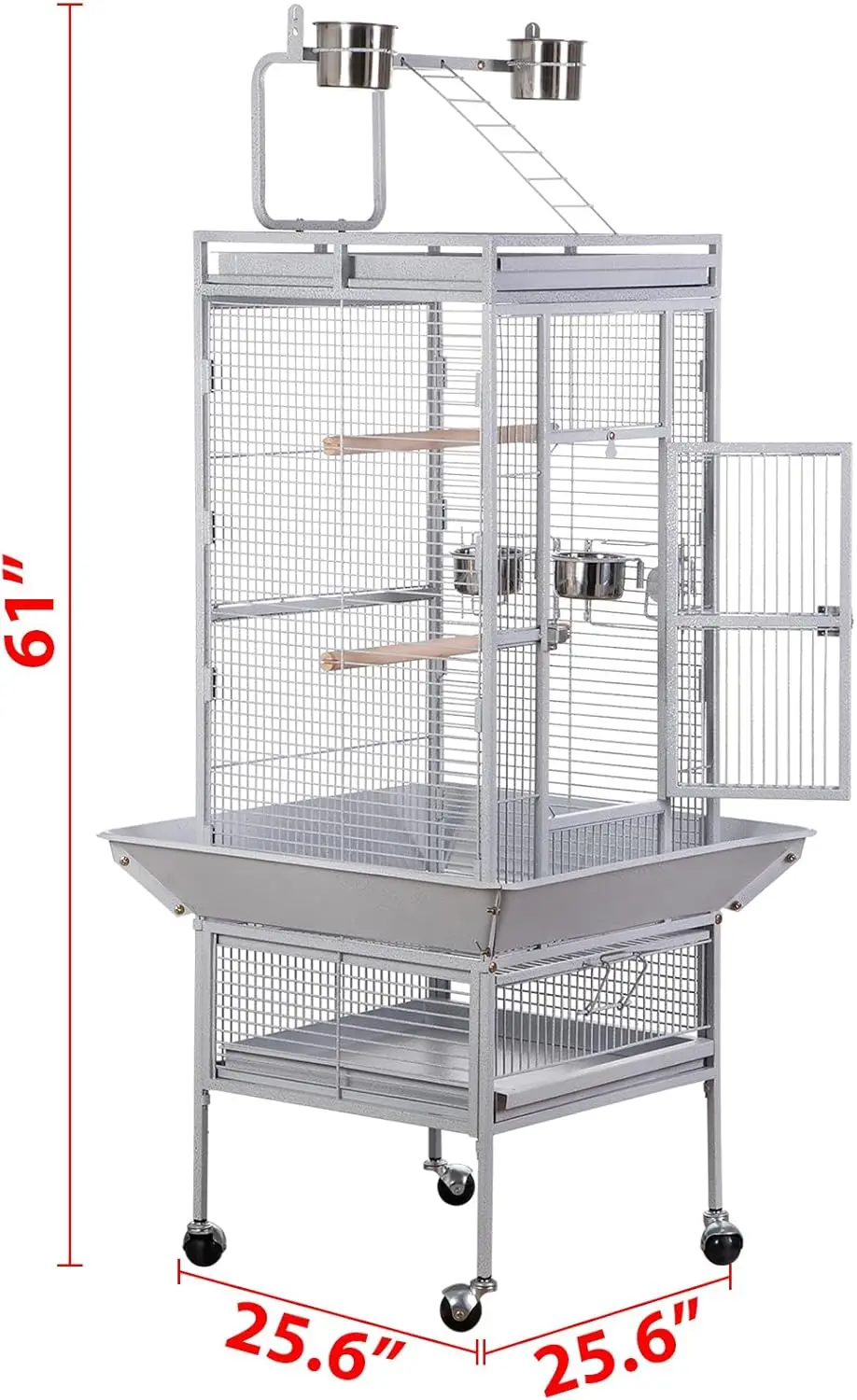 Parrot Cockatiel Bird Cages with Wrought Iron Play Top, Aviary with Rolling Stand for Sun Parakeet Quaker