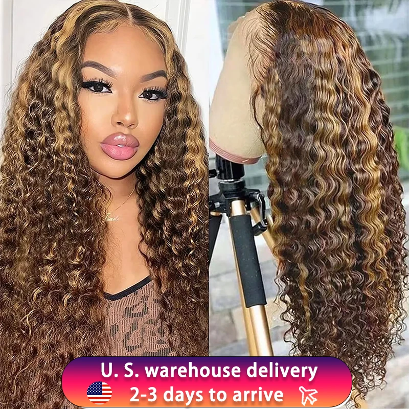 

30 40Inch 4/27 Highlight Curly Wave Wig 13x6 Transparent Hd Lace Frontal Wig Brazilian 220 Density Lace Frontal Wig For Women