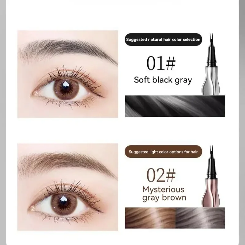 EOEKKY lápiz de cejas de 2 puntos maquillaje de ojos coreano 2 colores marrón oscuro tatuaje de cejas líquido largo impermeable fácil agarre lápiz de cejas