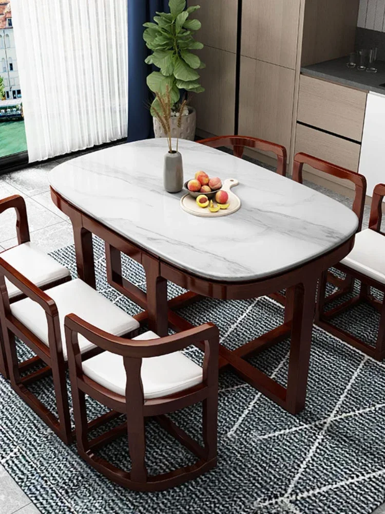 Tables and Chairs Set Restaurant Home Modern Simple Space-Saving Rectangular Invisible Solid Wood Bright Dining Table