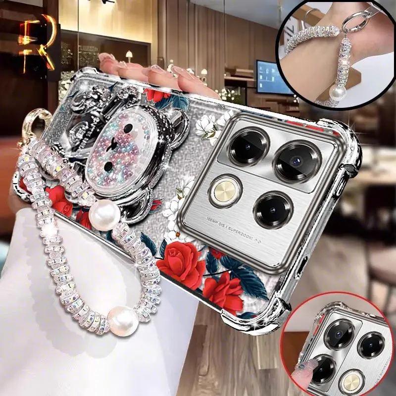 

Note 40pro Браслет с красным цветком и покрытием, чехол для телефона Infinix Note 40 40Pro itelA70 Smart 8 7 5 Spark G0 2024 2025Cover