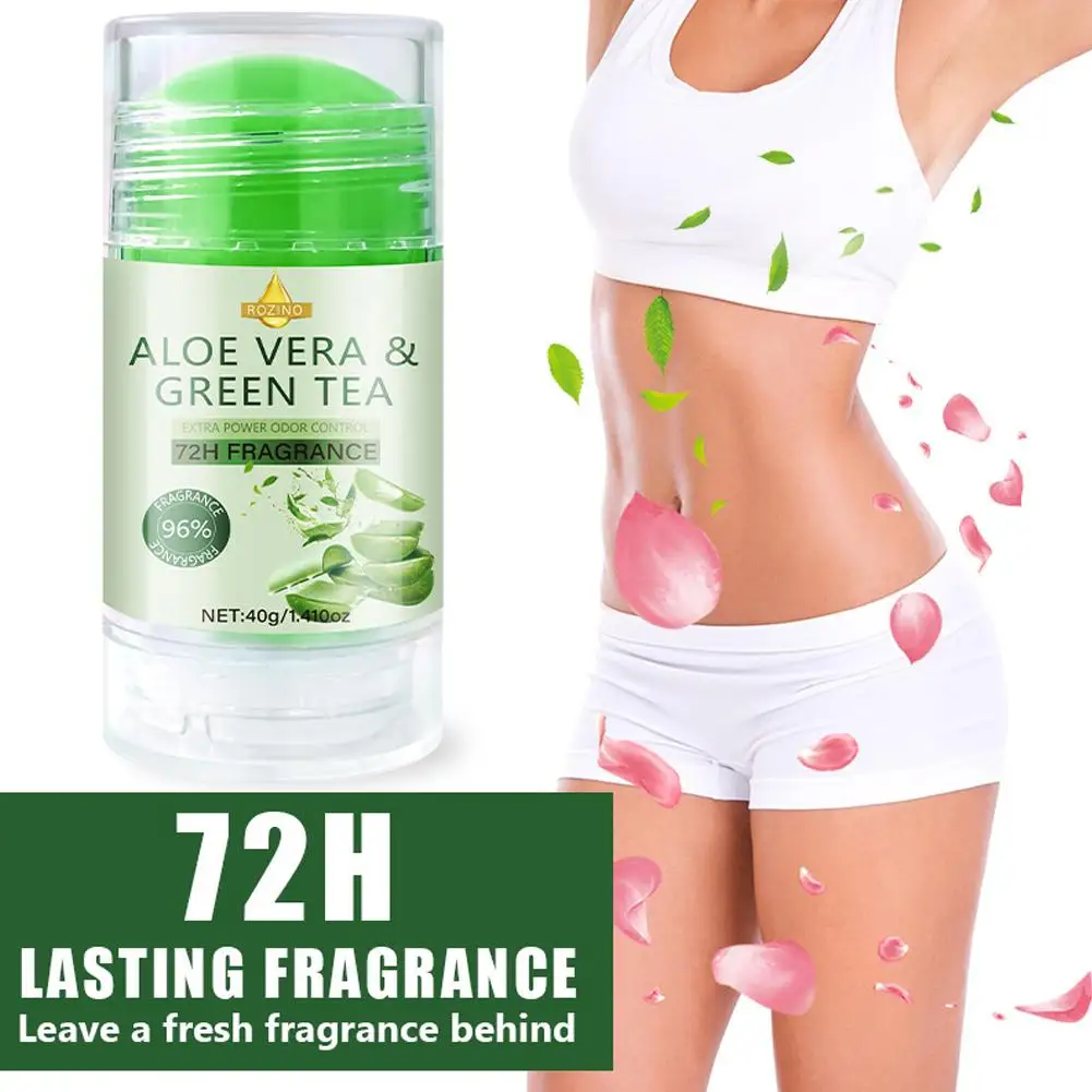 Aloe Vera Green Tea Deodorant Stick 72 Hours Long Lasting Freshness Odor Control Body Fragrance Stick For Armpit Neck 40g