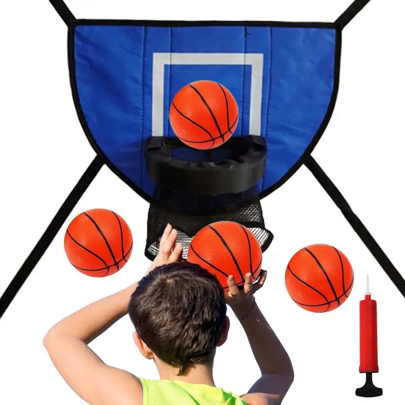 Trampoline Basketball Hoop Attachment Soft Basketball Hoop Frame With 4 Balls And Pump Trampoline Attachment For Kids Playground