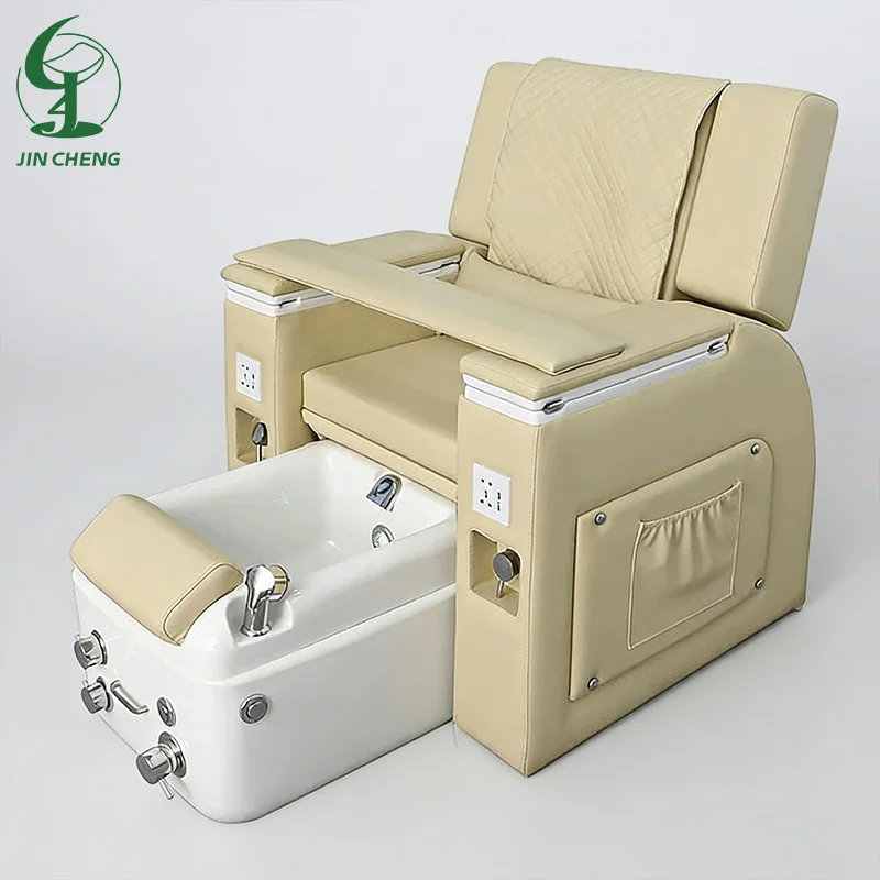 Sedia per manicure spa per piedi beige per massaggio elettrico personalizzato Jincheng con sedia per pedicure per unghie con illuminazione a LED.
