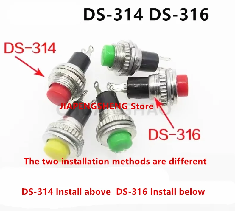 

10PCS Small push-button switch DS-316 DS-314 Unlocked self-resetting doorbell horn Red Green opening10mm