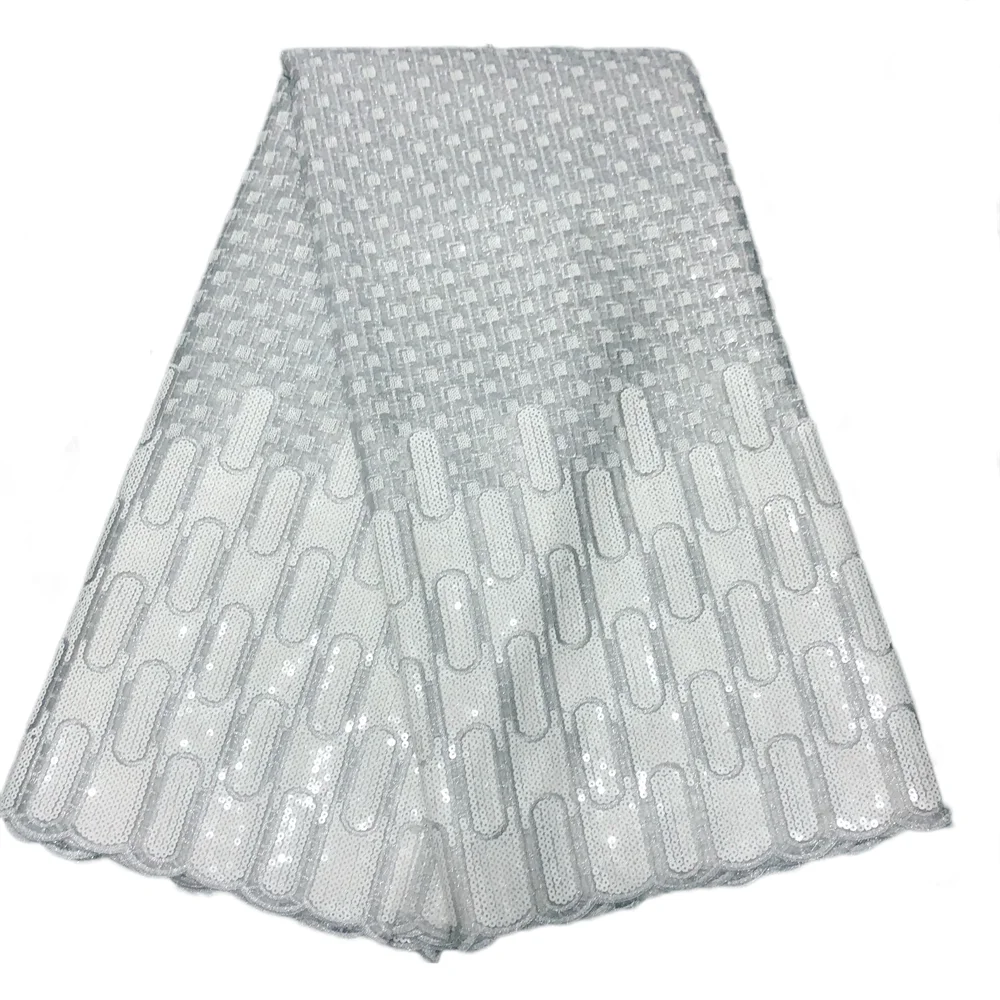 

White Hollow Out High Quality Double French Lace Original African Tulle Fabric With Shiny Sequins For Casual And Occasion Wear