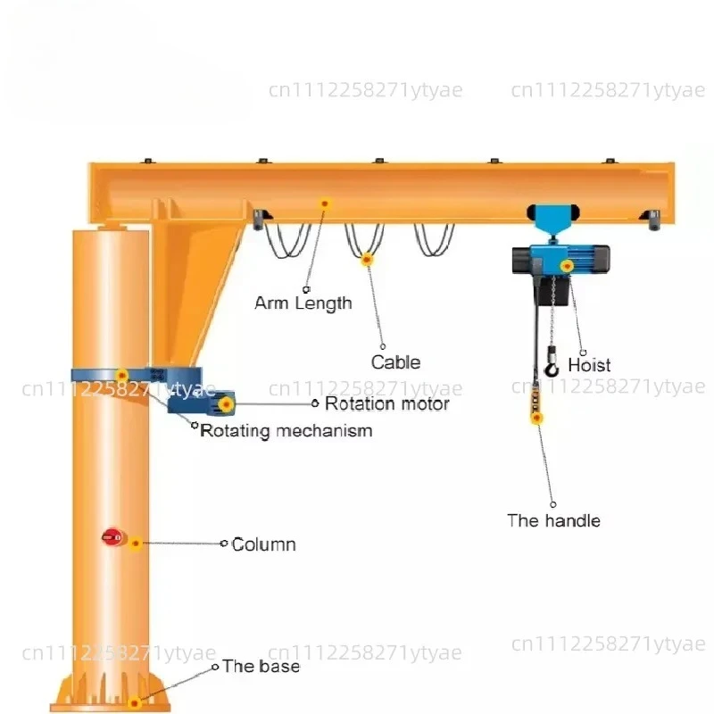 500 Kg 1 Ton 2 Tons 3 Tons 5 Tons, 360 Degree Rotating Support Cantilever Electric Jib Crane for Workshop