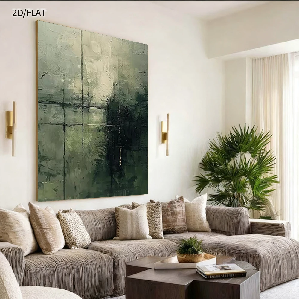 Hand-drawn Abstract Oil Painting on Canvas 100% Handmade Deep Green Texture Wall Art Picture for Home Living Room Decor Image