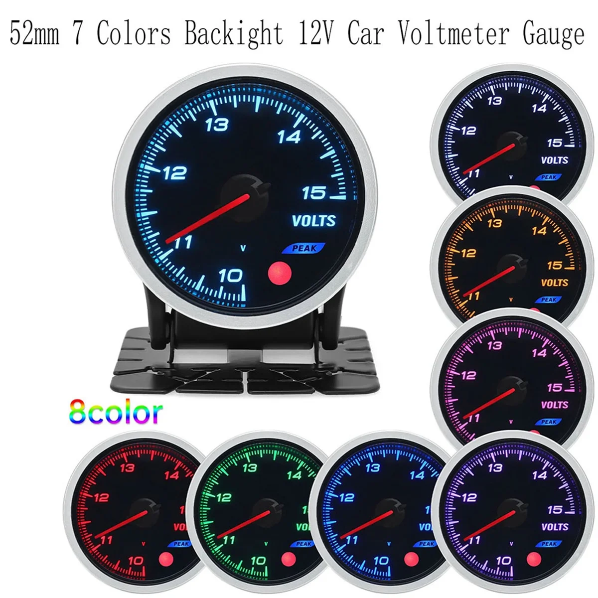 7 Colors Backlight Car Volt Meters 52mm Boost Gauge Turbo Pressure Gauge 12V Voltmeter Gauge