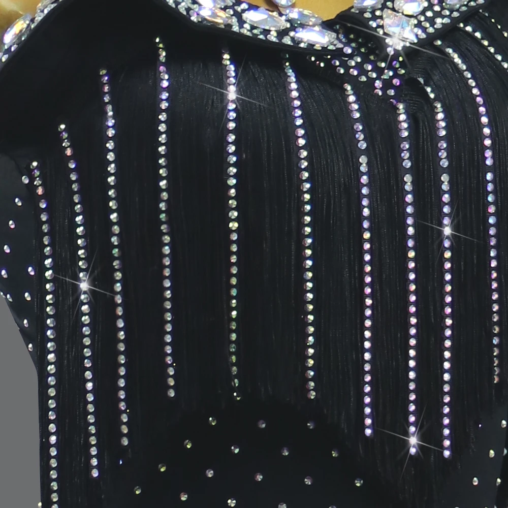 ชุดเต้นลาตินสีดำ ชุดปาร์ตี้ ชุดเซ็กซี่ ชุดกีฬาสำหรับเด็กผู้หญิง ชุดเต้นบนเวทีสำหรับผู้หญิง กระโปรง ชุดออกงาน ชุดฝึกซ้อมสั้น ชุดแต่งกายมีชายครุย