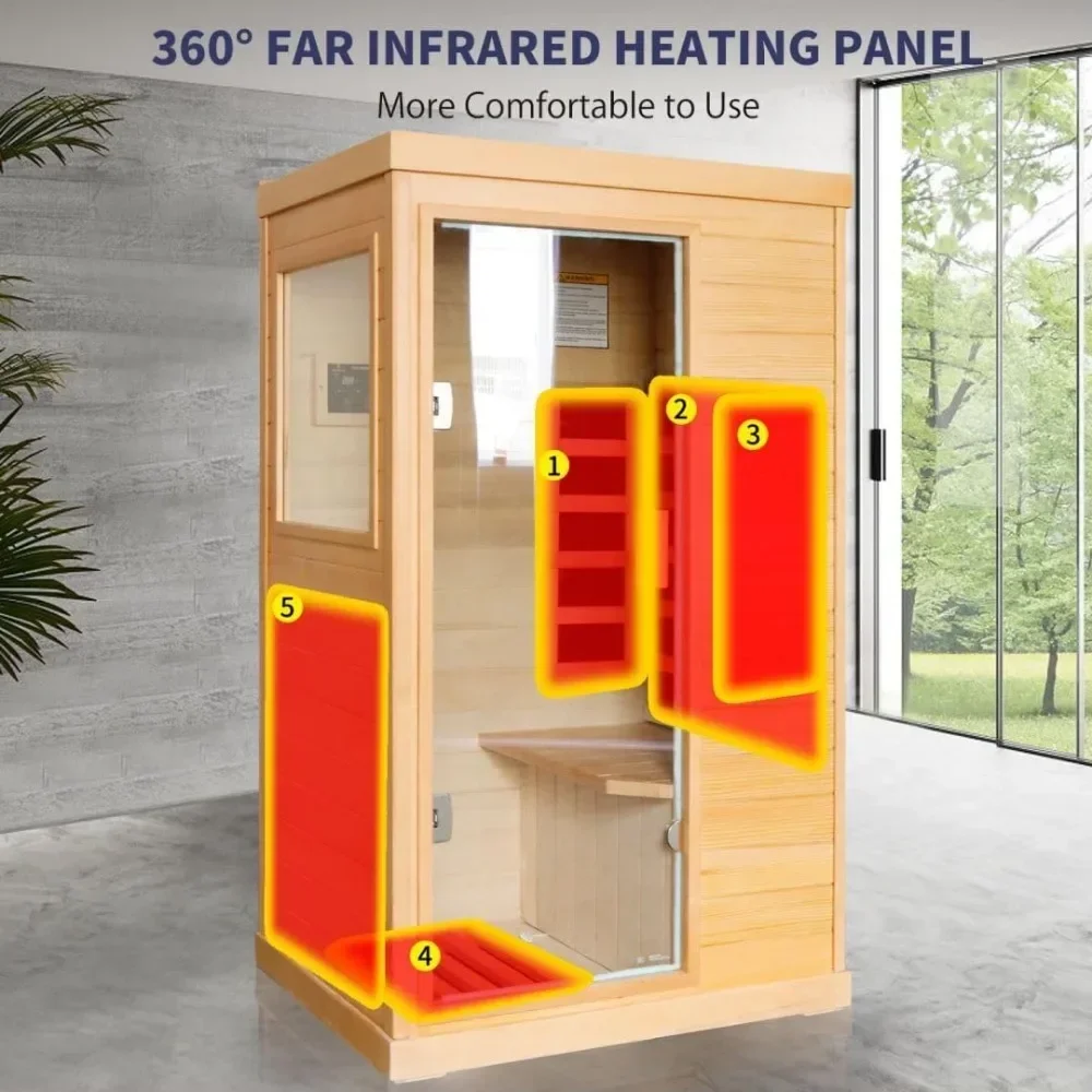 Sauna Home, Hemlock canadense, Saunas secas de baixo emf de 800 W/110 V 5 painéis de aquecimento com economia de energia ultrabaixa, painel de controle embutido