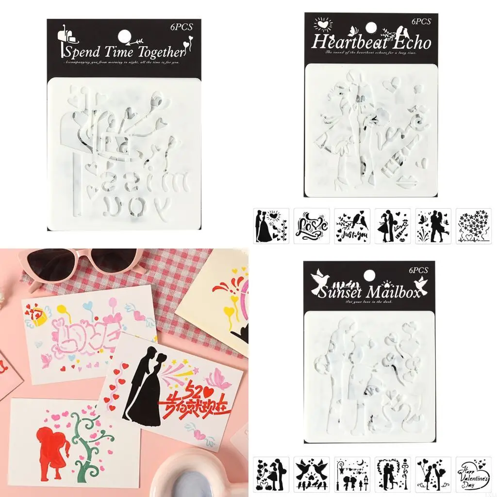 LXAA 6 PCS قوالب رسم القلب للحيوانات الأليفة الإستنسل الفن والطين الحرفي لأنشطة الفصول الدراسية وصياغة