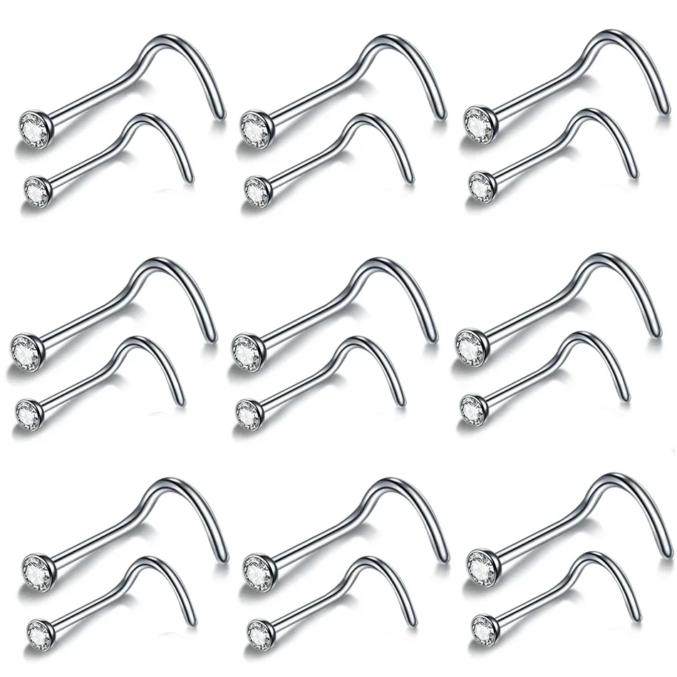 

100Pcs/lot Stainless Steel Nose Rings Piercing Nariz Crystal Nose Studs Piercing Nez Nose Ring Woman Body Jewelry Oreja