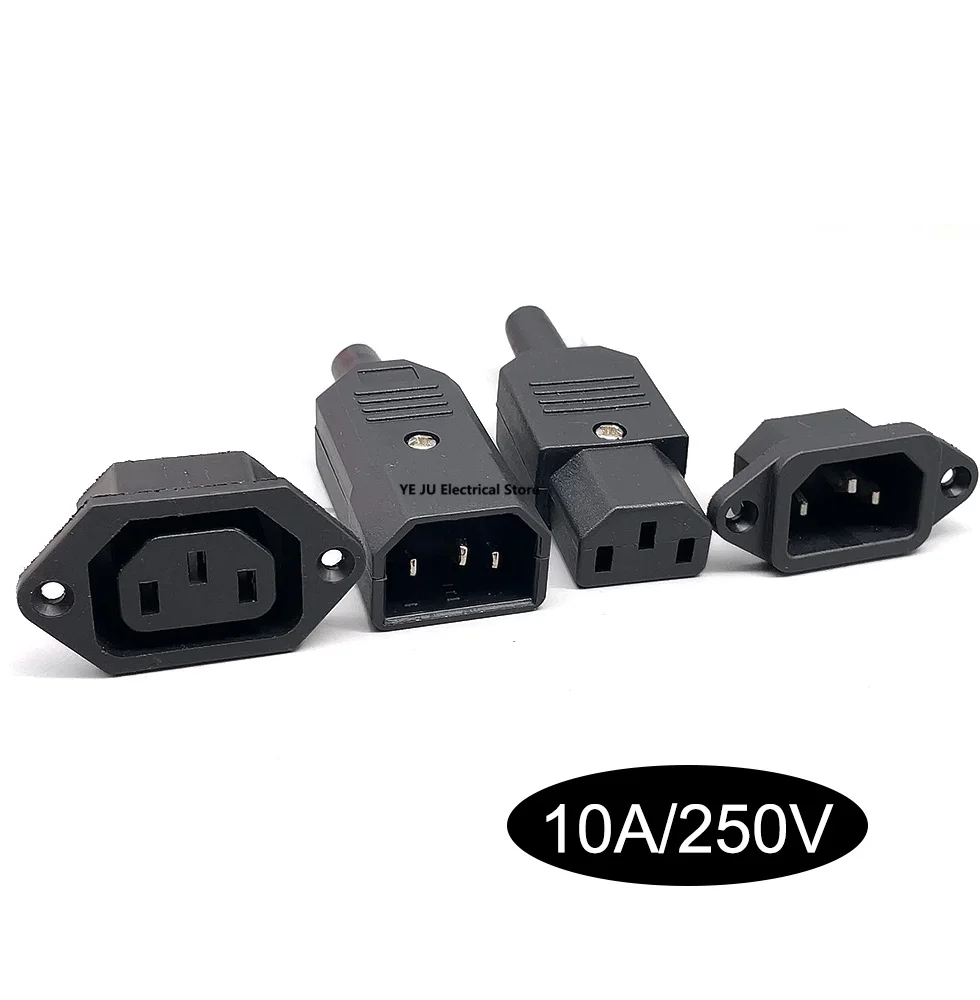 IEC320 10A 250V Black Male female docking Plug Connector Rewireable C13 C14 Plug Rewirable Power Konektor 3 Pin AC Socket