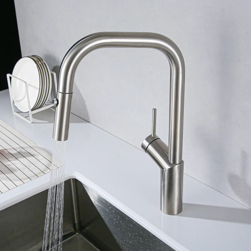 

Nickel Kitchen Faucet 304 Stainless Steel Pull-out Kitchen Sink Faucet Stream Sprayer Head 360 Rotation Hot And Cold Mixer Tap