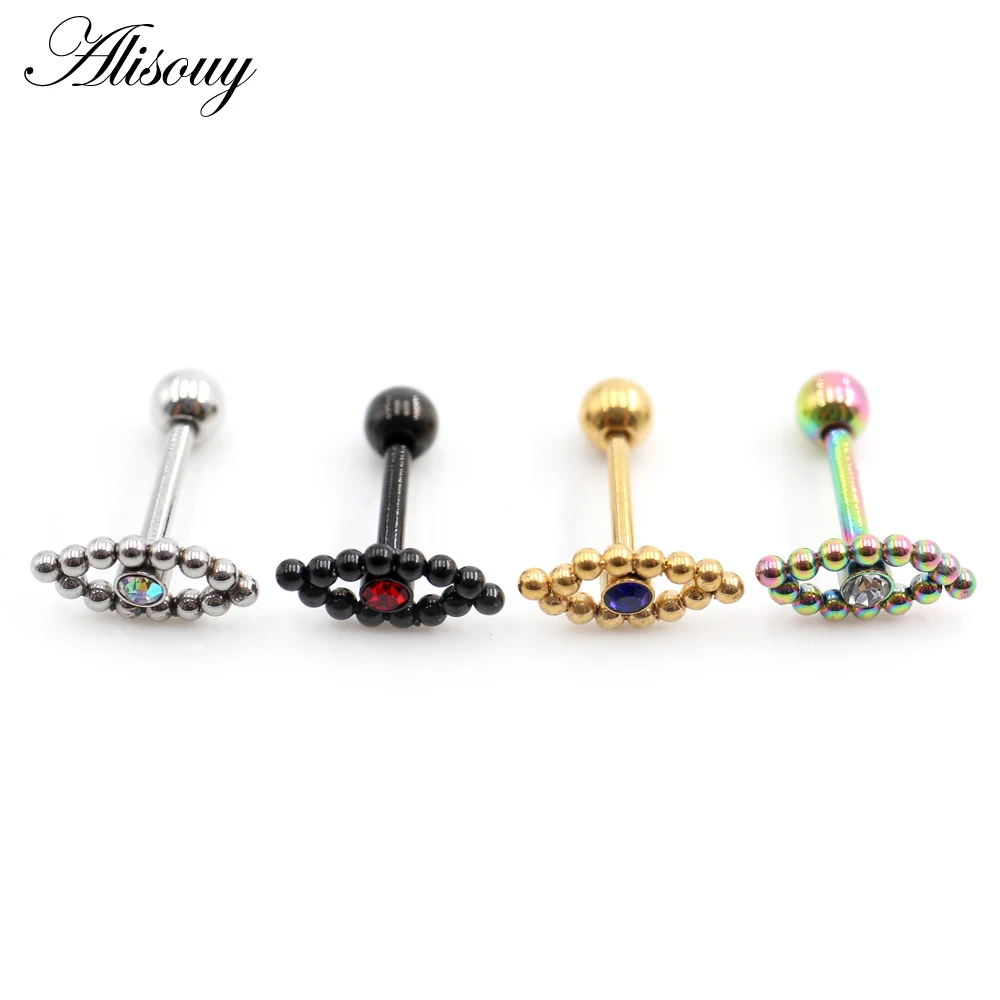 Alisouy 2PCS Eye Ball Crystal Zircon Stainless Steel Women Men Dumbbell Barbell Ear Stud Earrings Tragus Helix Pierceing Jewelry