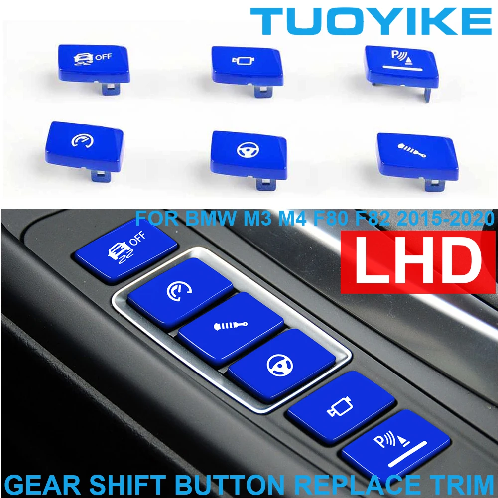 LHD ABS Sport Blue Interior Central Console Gear Shift ESP Switch Button Trim Radar Electric Eye For BMW M3 M4 F80 F82 2015-20