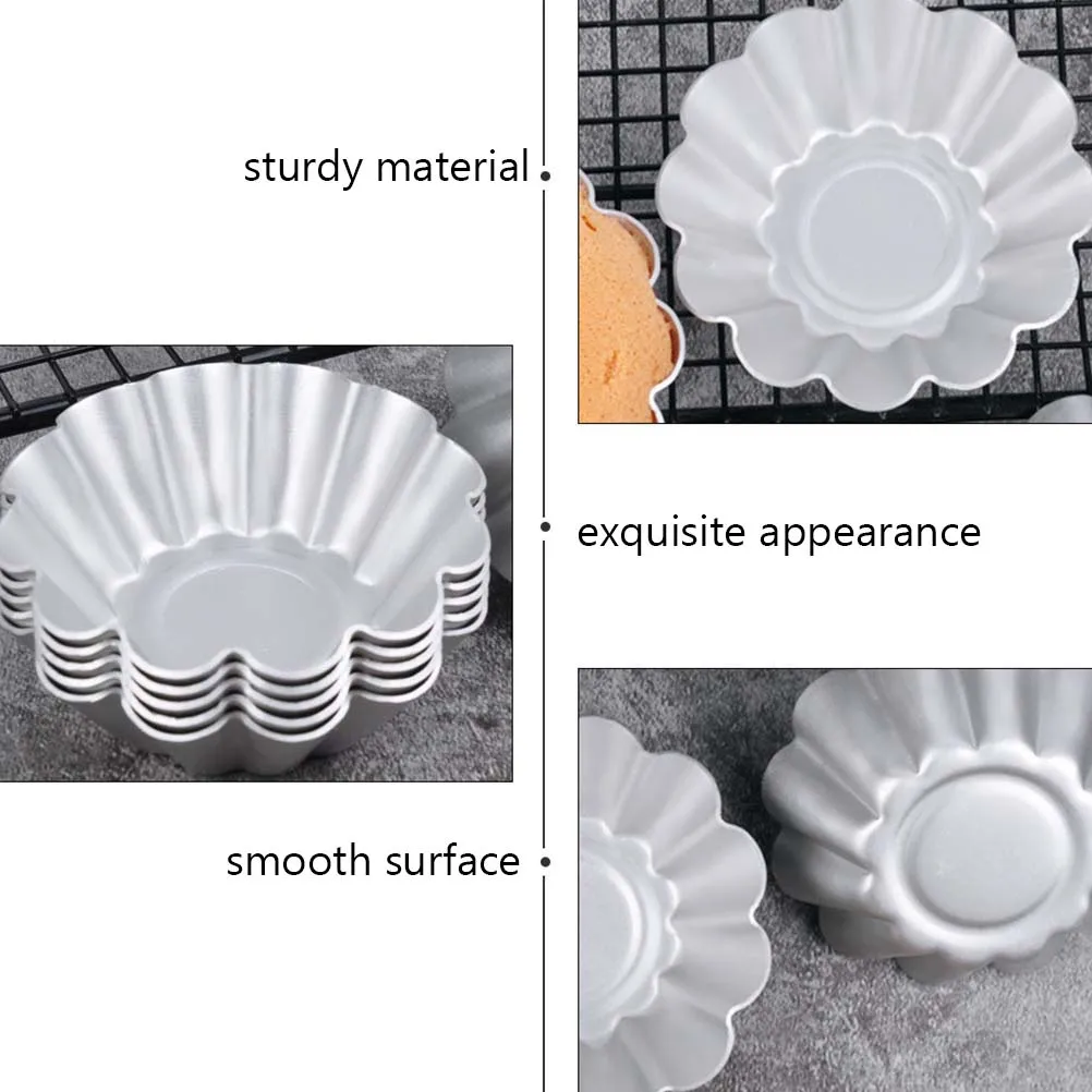 

6pcs Cake Mold Aluminum Alloy Flower Shape Easy Release Non Stick Egg Tarts Baking Mold Pastry Pie DIY Fruit Muffin Pan