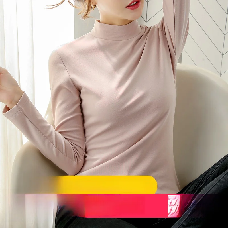 

Женская модальная футболка с длинным рукавом и высоким воротником, облегающая, для ношения под одеждой, осенне-зимняя, новая, теплая, тонкая, теплая одежда, топ
